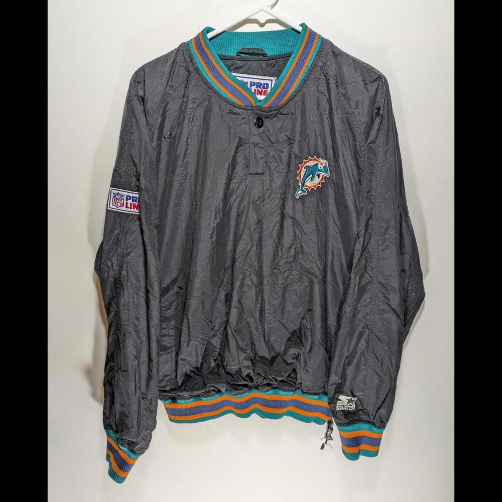 Vintage Mens 90s Starter Pro Line NFL Miami Dolphins‎ Pullover Black Jacket Sz L